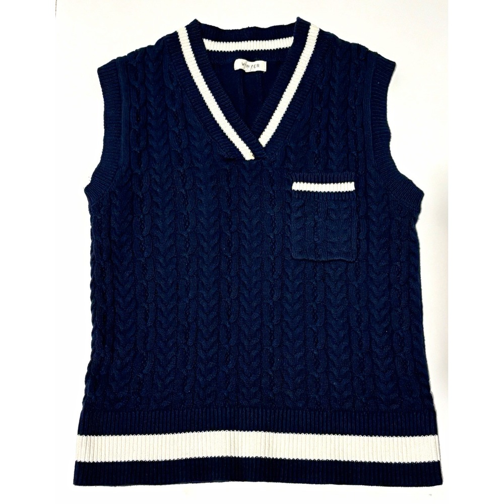Wynter women's V-Neck Cable Knit Sweater Vest M academia collegiate